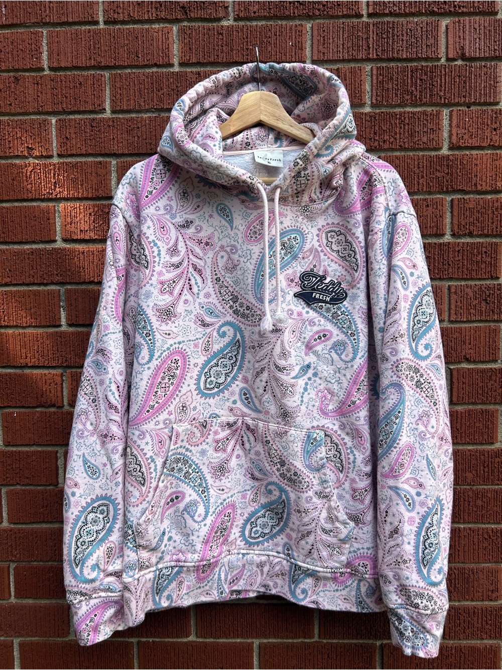 Teddy Fresh Paisley All Over Print Hoodie Pink Blue Size XL